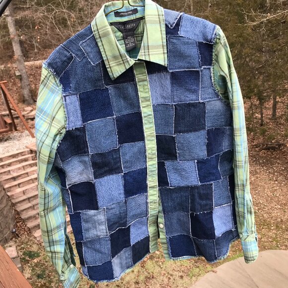 Lake of Ozarks Patchwork Jean Jacket, Small: Upcycled Handmade LOZ Lake Shirt - Picture 2 of 10